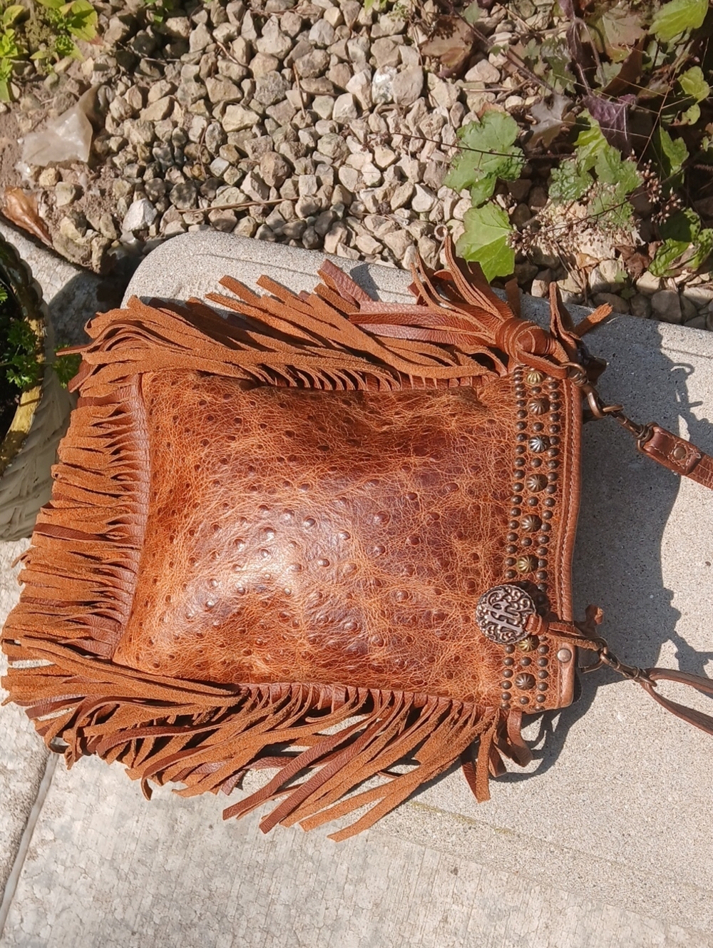 Double J Saddlery the PP41 Vintage Cognac Ostrich Pouch Purse - Picture 5 of 16